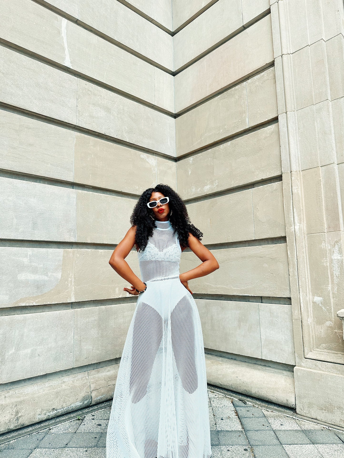 Marina Mesh Maxi Dress WHITE