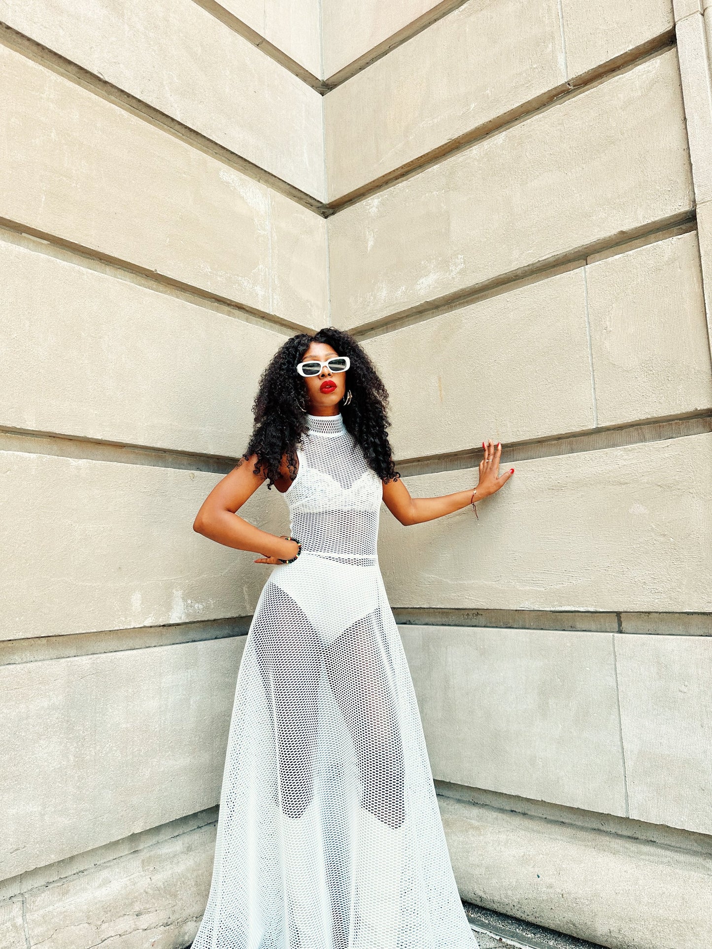 Marina Mesh Maxi Dress WHITE