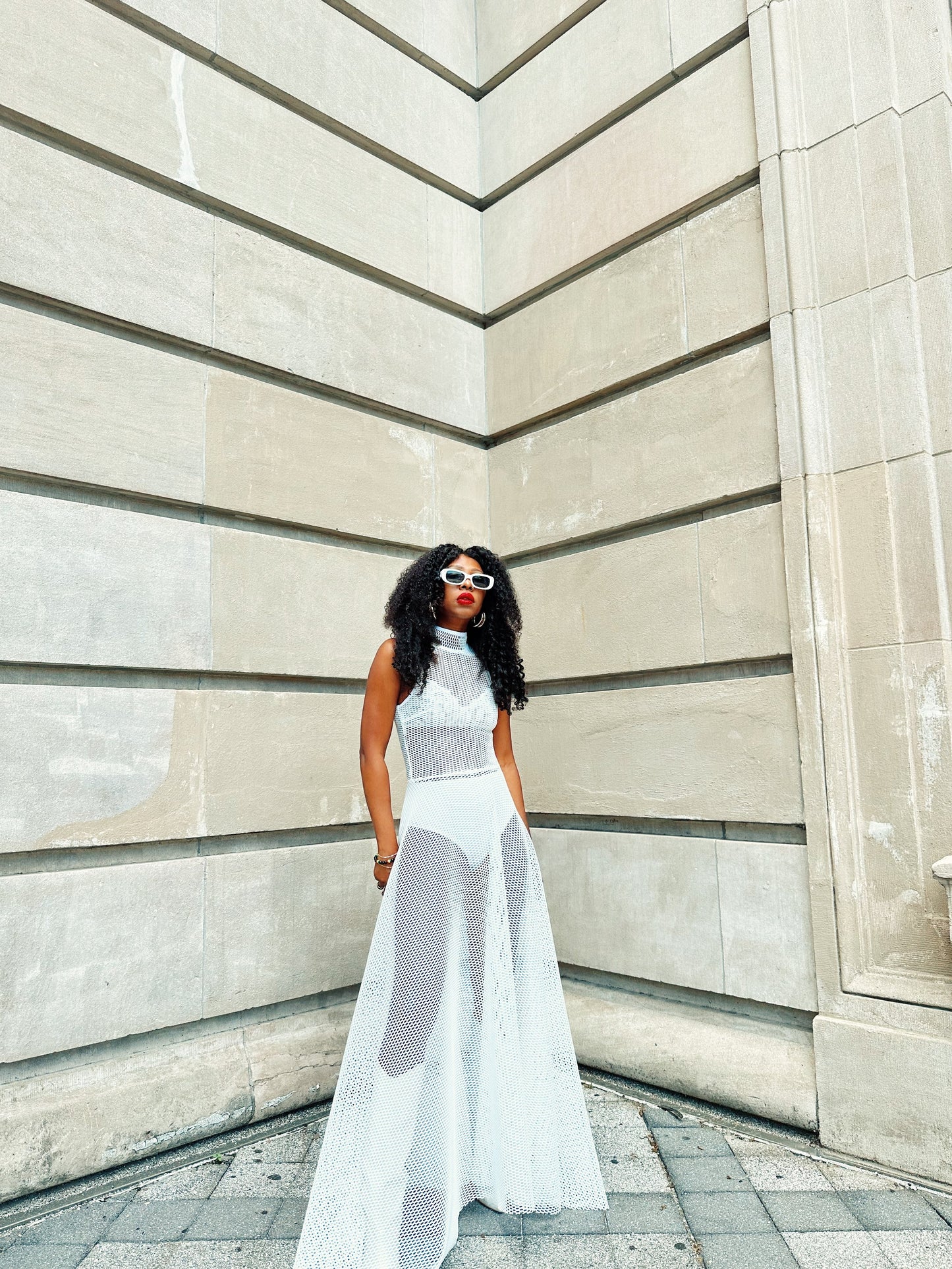 Marina Mesh Maxi Dress WHITE