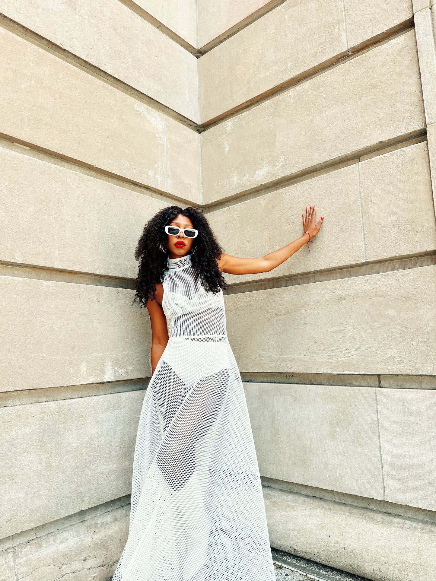 Marina Mesh Maxi Dress WHITE