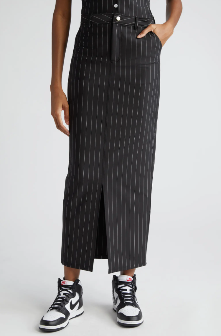 PINSTRIPE MAXI SKIRT BLACK