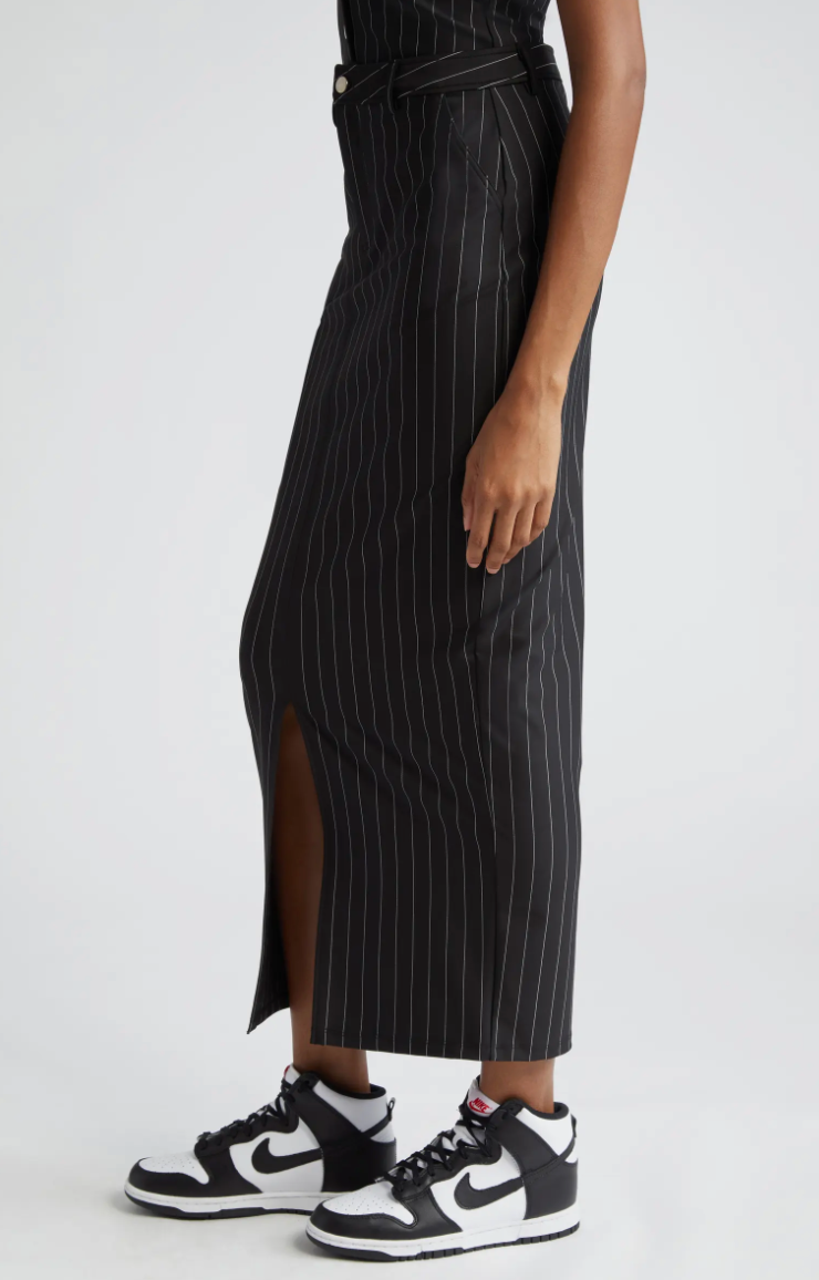 PINSTRIPE MAXI SKIRT BLACK