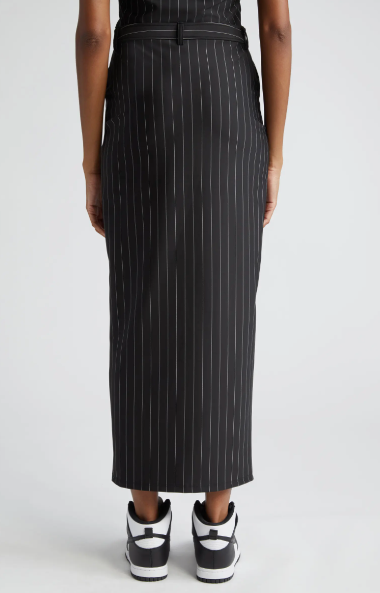 PINSTRIPE MAXI SKIRT BLACK