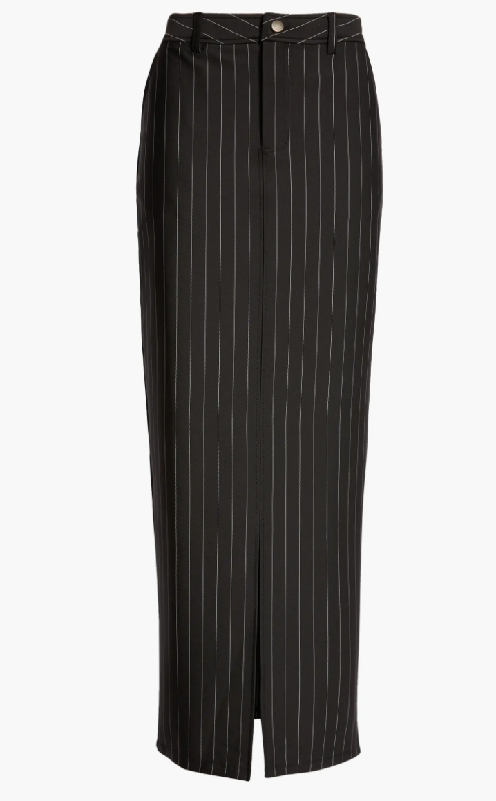 PINSTRIPE MAXI SKIRT BLACK