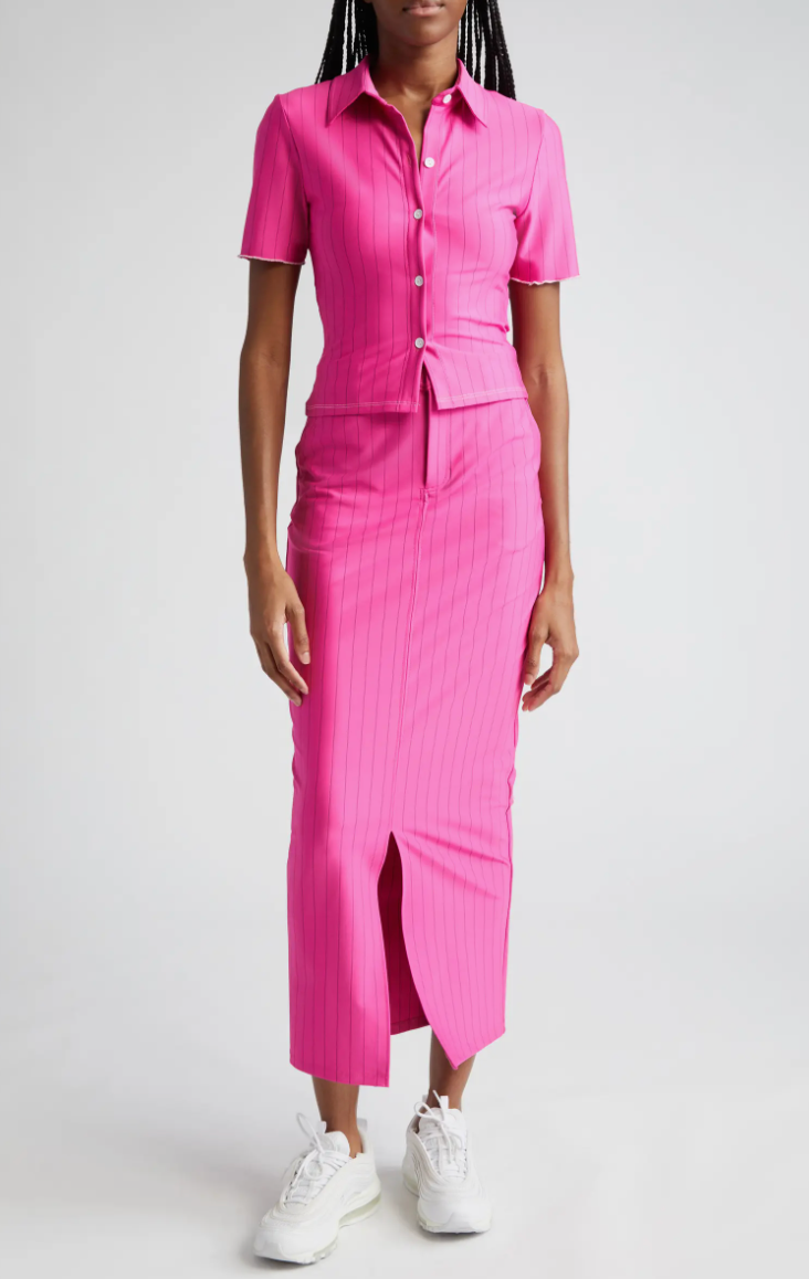 PINSTRIPE MAXI SKIRT PINK