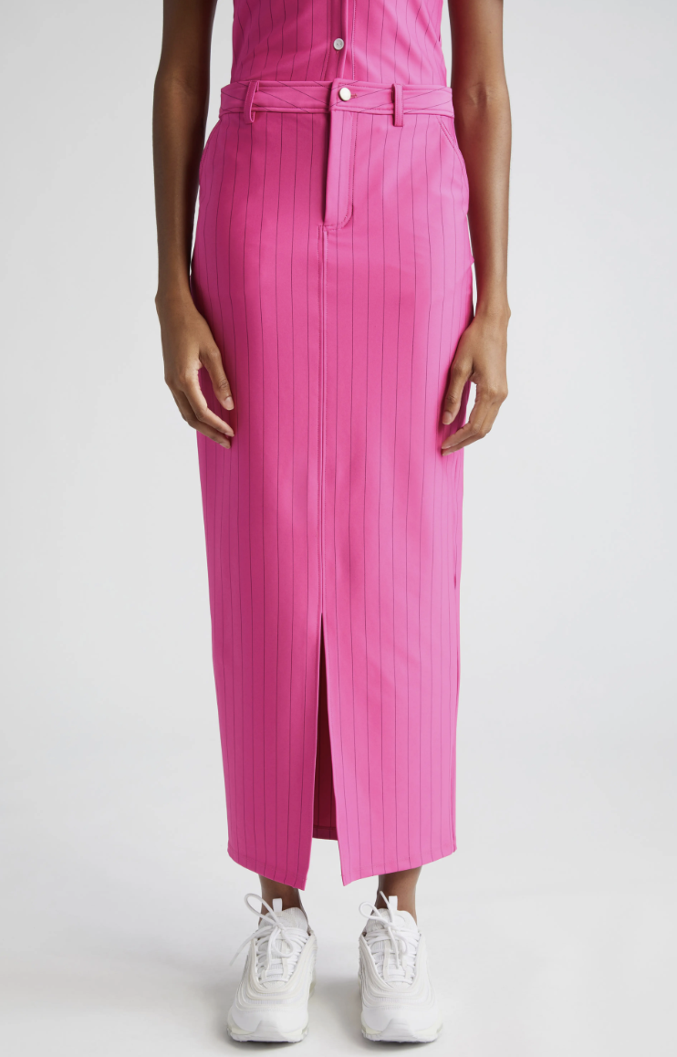 PINSTRIPE MAXI SKIRT PINK