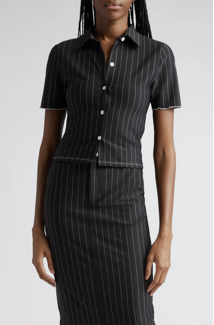 PINSTRIPE MAXI SKIRT BLACK