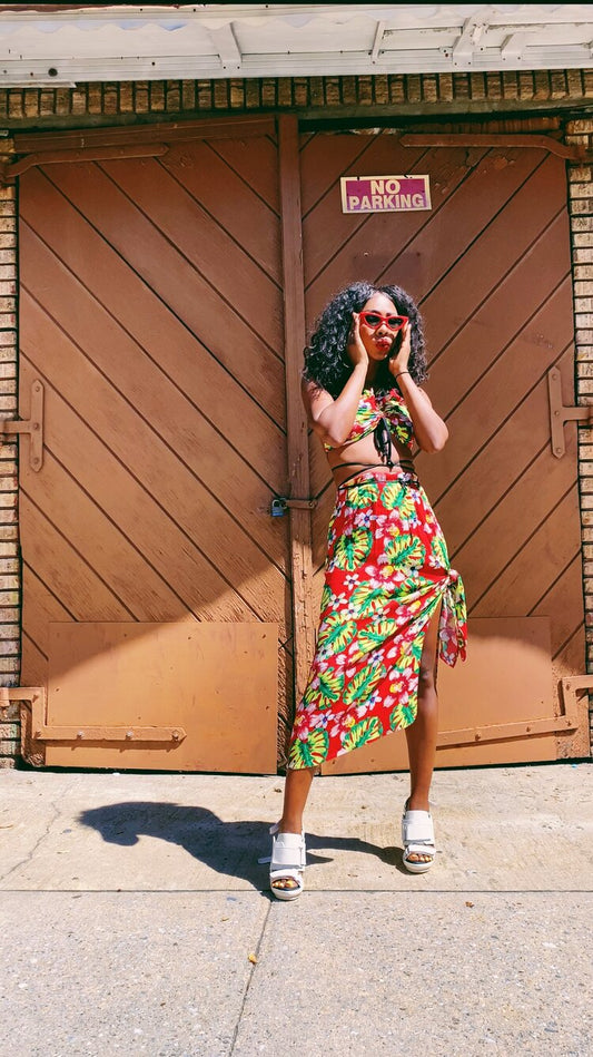 JUANITA MIDI TIE SKIRT GREEN/RED