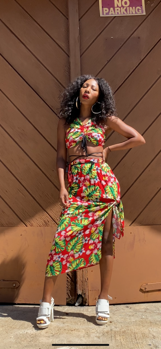 KAYA HALTER TOP TROPICAL GREEN/RED