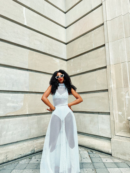 Marina Mesh Maxi Dress WHITE