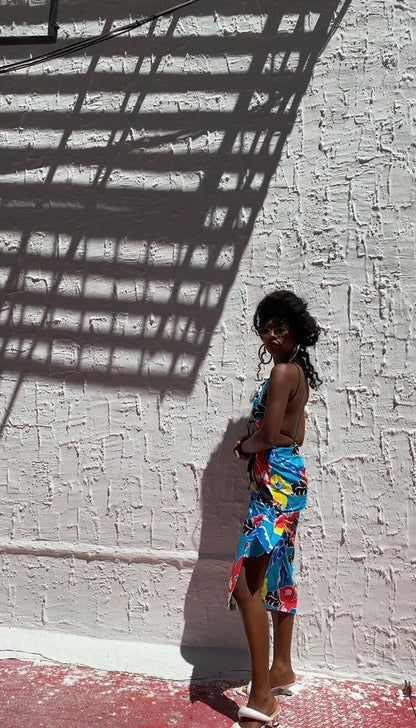 KAYA HALTER TOP BLUE/YELLOW