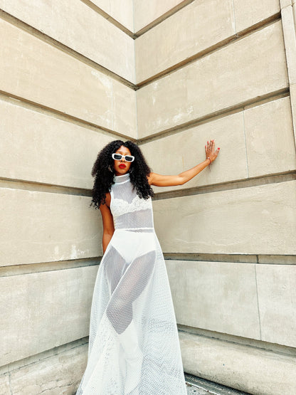 Marina Mesh Maxi Dress WHITE