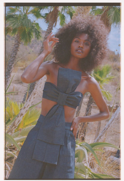 TEDDY DENIM BOW FRONT TOP