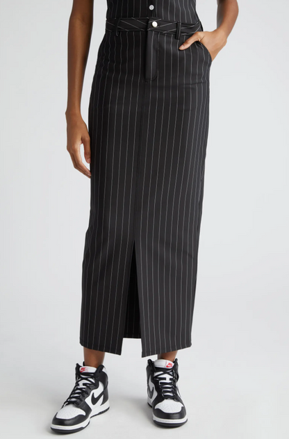 PINSTRIPE MAXI SKIRT BLACK