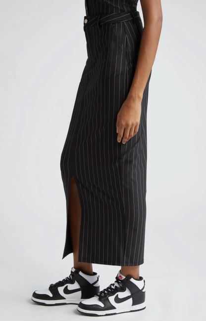 PINSTRIPE MAXI SKIRT BLACK
