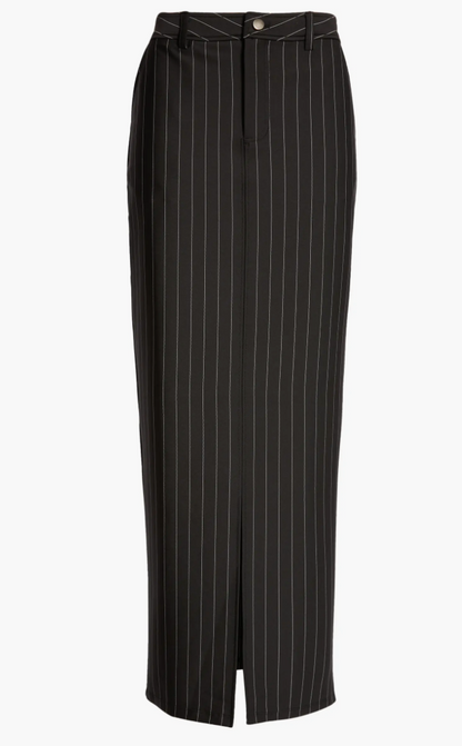 PINSTRIPE MAXI SKIRT BLACK