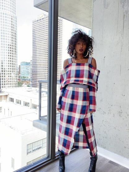 6TH AVE: SKIRT NAVY PLAID